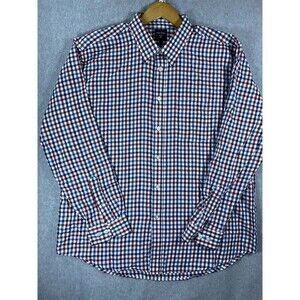 James Pringle Shirt Men's XL Burgundy Blue Plaid Long Sleeve Casual‎ Button-Up